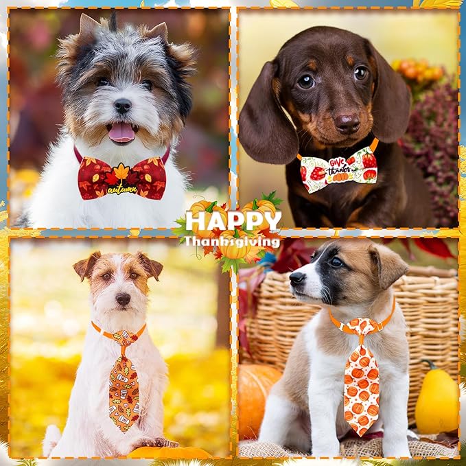 22pcs Fall Dog Bow Tie, Adjustable Bowtie Collar Attachment for Small Medium Pets, Bulk Neckties Set for Thanksgiving Day,Autumn Pet Supplies Charms Hair Costume Accessories(Maple Leaf, Pumpkin)-PurrikoPets