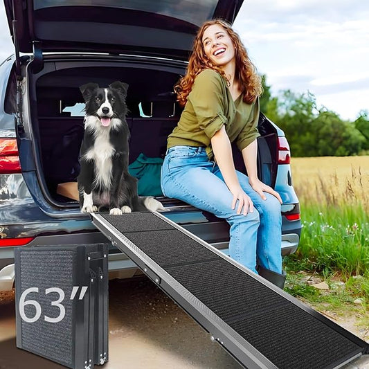 Dog Ramp for Cars SUV Truck-17.3x71in Heavy Duty Foldable Wide Outdoor Pet Stairs with Non-Slip Surface Portable Folding Design for Large Dogs Up to 250lbs (63" L x 17.3" W)-PurrikoPets