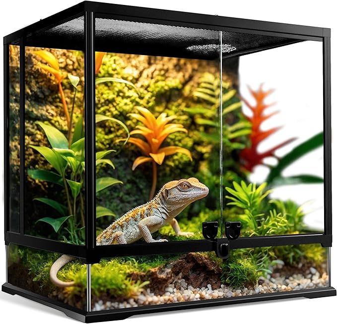 43 Gallon Professional Glass Terrarium 24"x18"x24" Durable Reptile Habitat Tank with Heat Resistant Aluminum Alloy Frame, Dual Front Swinging Doors for no Jam by Sand and Other Debris-PurrikoPets