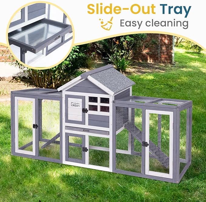 GEGURI Wooden Rabbit Hutch, Indoor Outdoor Chicken Coop Bunny Cage with Waterproof Roof-PurrikoPets