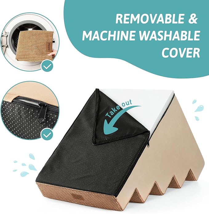 Dog Stairs for Small Dogs, 5 Tier Wider Pet Stairs for High Beds, 23.6" H Non-Slip Dog Steps for Old Cats, Puppies, Small Medium Dogs, 29.5x19.7x23.6 inch, Light Brown-PurrikoPets