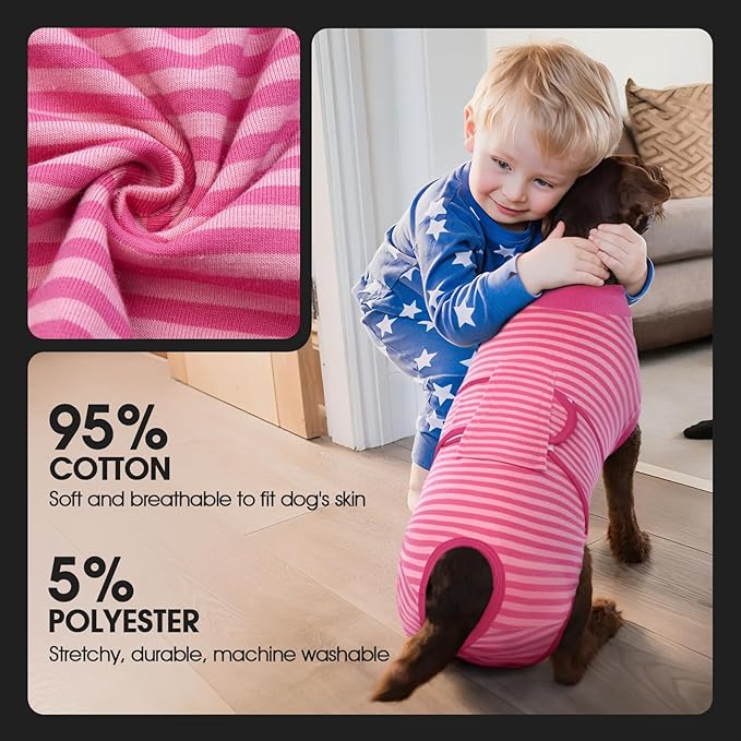 FUAMEY Recovery Suit for Dogs After Surgery,Soft Breathable Dog Bodysuit E-Collar & Cone Alternative Surgical Suit,Male Female Dog Neuter Spay Suits Anti Licking Wounds Onesie Rose Stripes M-PurrikoPets