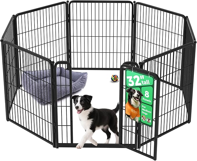 FXW Homeplus Unleashed Indoor Dog Playpen - Stress-Free and Safe Play, Heavy Duty 32 Inch 8 Wire Panels Dog Pen for Small and Medium Dogs, Black│Patented-PurrikoPets