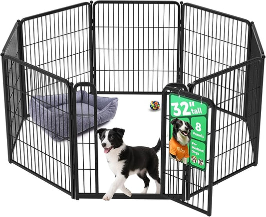 FXW Homeplus Unleashed Indoor Dog Playpen - Stress-Free and Safe Play, Heavy Duty 32 Inch 8 Wire Panels Dog Pen for Small and Medium Dogs, Black│Patented-PurrikoPets