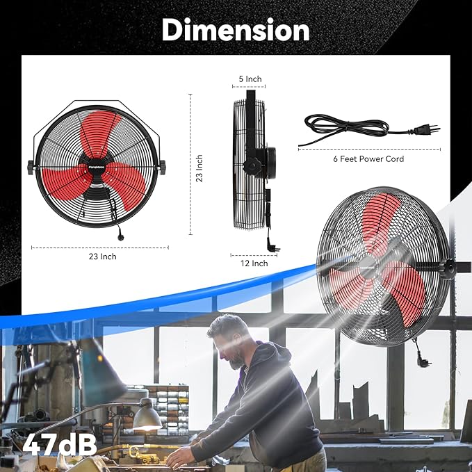 4580 CFM 18 inch High Velocity Wall Mounted Fan, 3-Speed Metal Fan with Sealed Motor, 360 Degree Tliting Heavy Duty Wall Fan for Patio, Barn, Garage, and Gazebo - UL listed-PurrikoPets