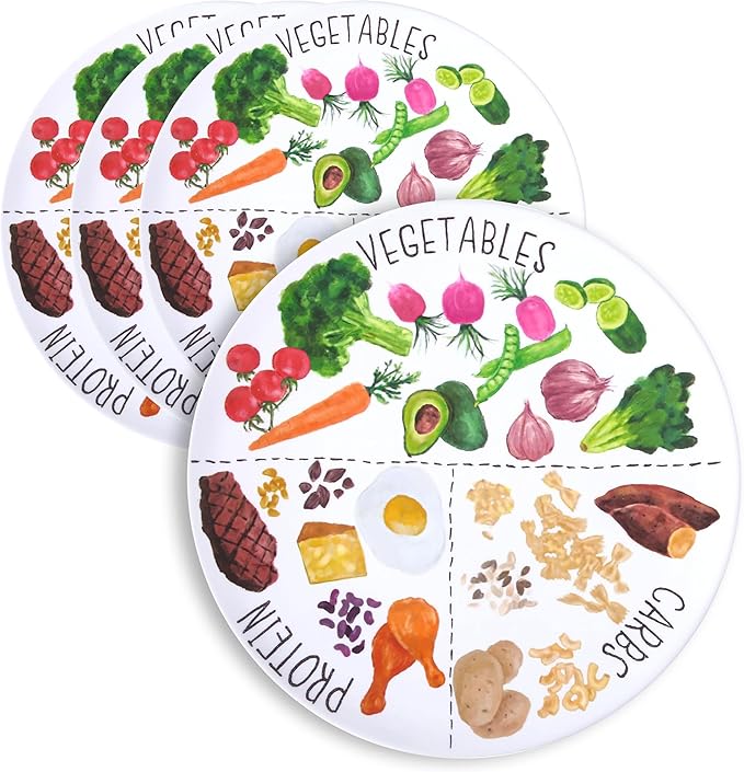 9" Portion Control Plate - Healthy Nutrition Plate for Adults and Teens, Melamine, Ideal for Weight Loss and Diabetes Management (4 Pack)-PurrikoPets