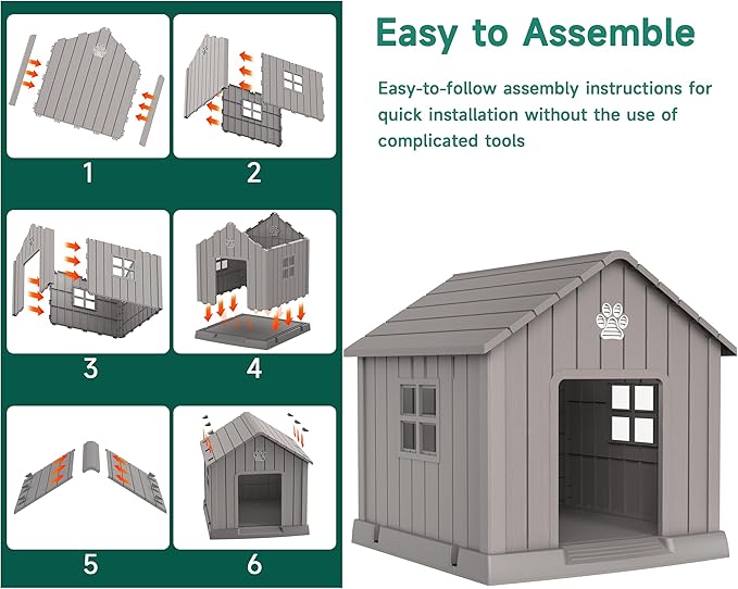 DRATO Dog House Indoor Outdoor for Small to Large Sized Dogs Indoor Outdoor Doghouse Puppy Shelter with Elevated Floor, Easy to Assemble (Light Brown, 38Inch(37.8 * 40.87 * 38.82))-PurrikoPets