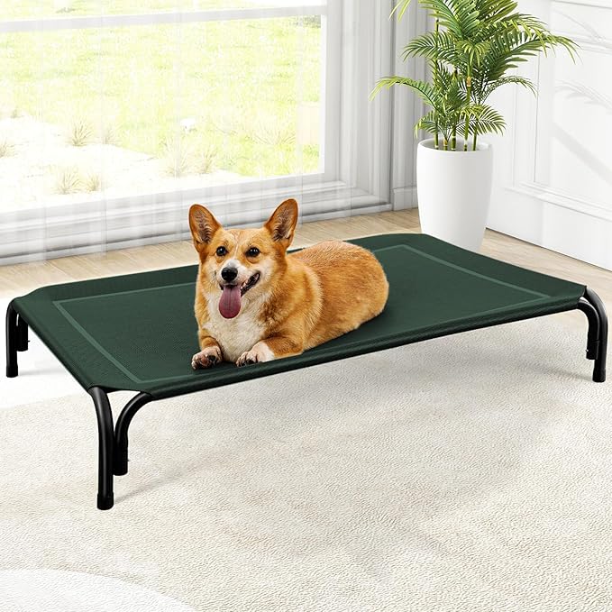 Elevated Dog Bed, Raised Outdoor Dog Bed for Medium Sized Dogs, Portable Cooling Pet Cot with Breathable & Washable Mesh, Indoor & Outdoor Pet Hammock with Skid-Resistant Feet.-PurrikoPets