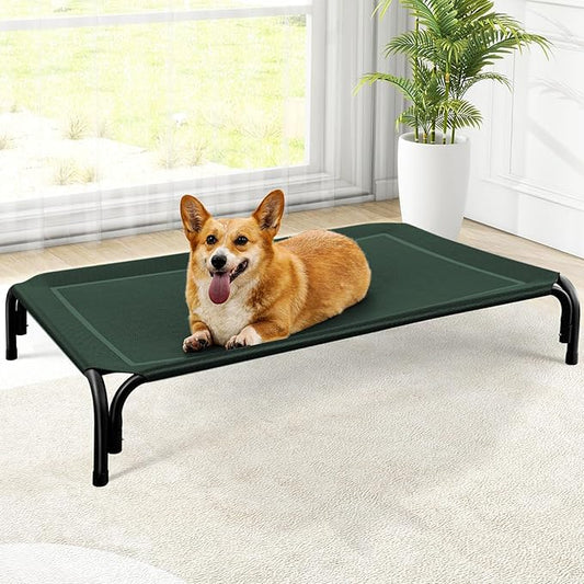 Elevated Dog Bed, Raised Outdoor Dog Bed for Medium Sized Dogs, Portable Cooling Pet Cot with Breathable & Washable Mesh, Indoor & Outdoor Pet Hammock with Skid-Resistant Feet.-PurrikoPets