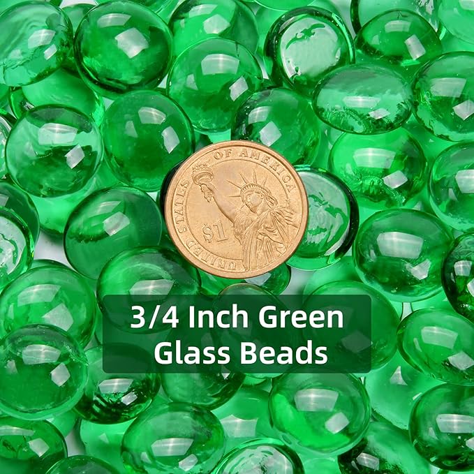 1LB Green Flat Glass Marbles for Vases, Gemstone Beads Vase Filler Decorative Glass Pebbles for Fish Tank, DIY Crafts, Aquarium Decor Rocks-PurrikoPets