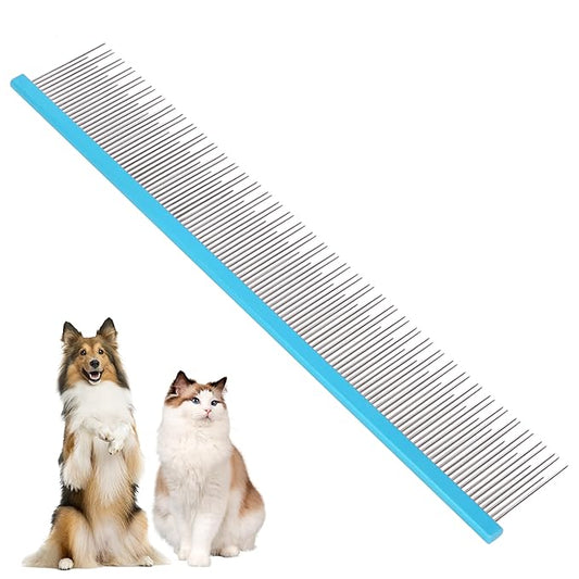8.5 Inch Upgrade Blue Professional Pet Comb,Dual-Tooth Grooming Comb Anti-Static Smooth Rounded Corners Prevent Friction Breakage and Irritation,Removing Excess Hair for Long-Haired Cats and Dog-PurrikoPets