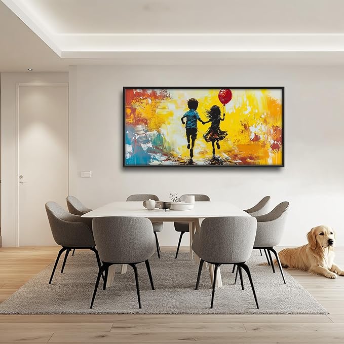 Framed Large Banksy Wall Art for Living Room, Oversized Colorful Graffiti Children Wall Decor, Peaceful Canvas Painting Pictures Modern Artwork Home Decoration for Living Room Bedroom 60"x30"-PurrikoPets