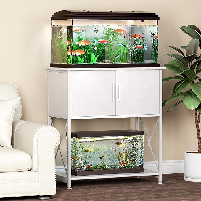 20-29 Gallon Aquarium Stand Metal Frame Fish Tank Stand with Cabinet Storage, for 20 Gallon Long Aquarium,30.7" L*16.5" W Tabletop,330LBS Capacity White PG01YGW-PurrikoPets