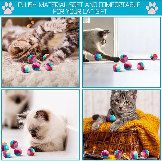 1.2 in Colorful Cat Pom Pom Ball Toys, 20 Pcs Rainbow Cat Toy Balls Soft Plush Cat Ball Interactive Training Ball for Indoor Cats & Kittens-PurrikoPets