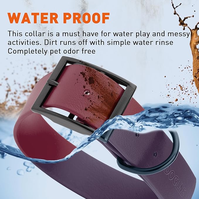 Dogline Biothane Waterproof Dog Collar Strong Coated Nylon Webbing with Black Hardware Odor- Proof for Easy Care Easy to Clean High Performance Fits Small Medium or Large Dogs, Merlot Burgundy-PurrikoPets