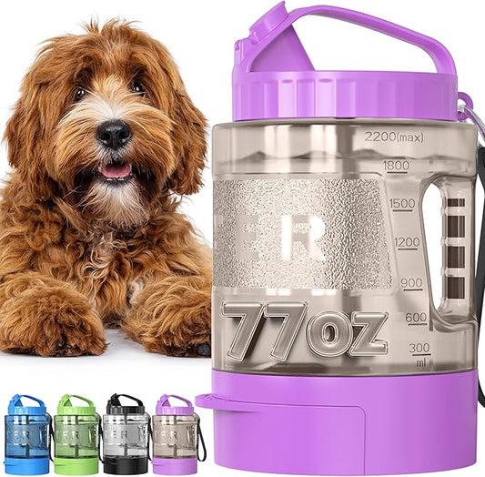 77oz Dog Travel Water Bottle, Large Portable Dog Water Bowl Dispenser, Leakproof Pet Drinking Bottle Dispenser for Hiking Camping Walking Travelling Beach Car Trips, No Spill, BPA Free,Purple-PurrikoPets
