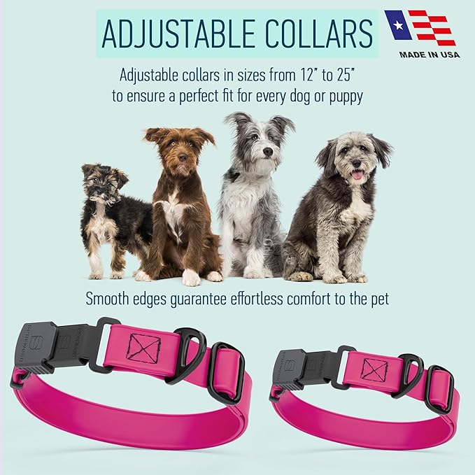 Dogline Biothane Waterproof Dog Collar with Herm Sprenger Stainless Steel Quick Release Buckle – Heavy Duty Tactical Durable Collar for Dogs – Comfortable and Safe Pet Collar, W 1" L 15-25", Magenta-PurrikoPets