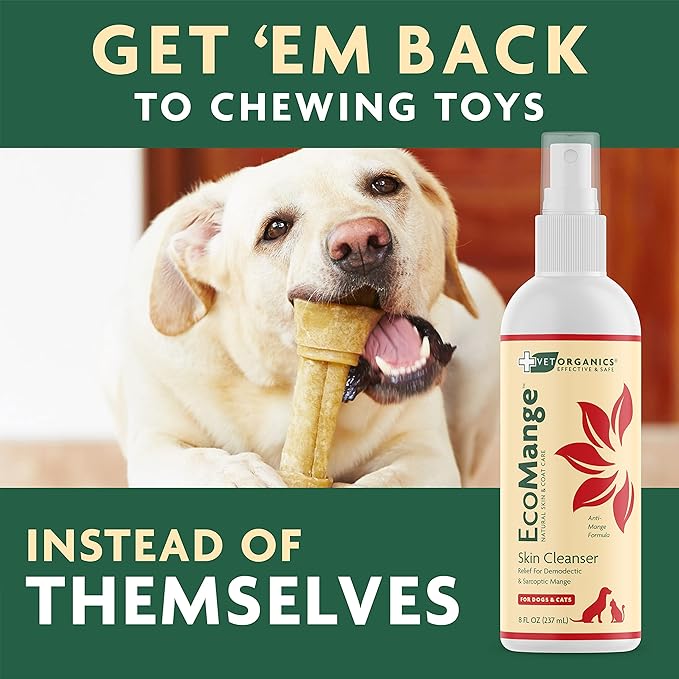 EcoMange Mange Relief for Dogs & Cats – 8 Oz. Cat & Dog Itch Relief, Sarcoptic & Demodectic Mite Spray – Herbal Extract & Essential Oil Itch Relief for Dogs – Natural Cat & Dog Sprays by Vet Organics-PurrikoPets