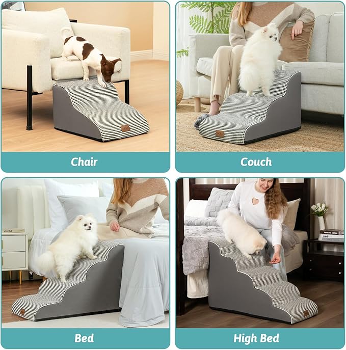 Dog Stairs for High Bed 22.6" H, Small Dog Step for Puppy, Older or Cat, Curved Ramp for Car, Ladder with High Density Foam, Lightweight, Durable, 15.7x33x22.6 inch, 5 Step, White Black-PurrikoPets