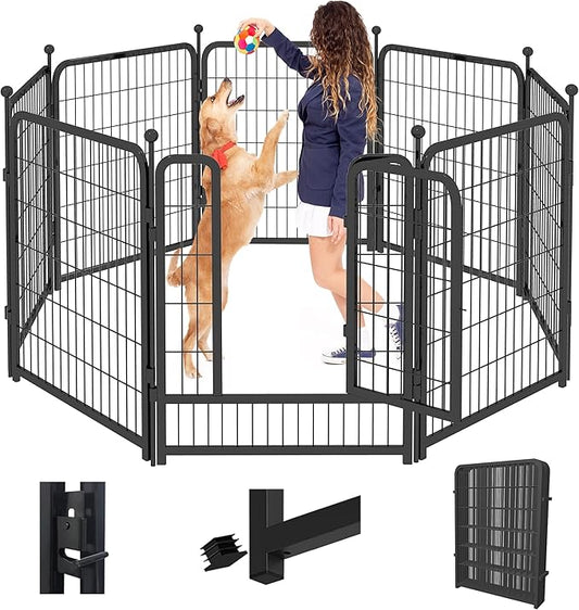 Dog Playpen 40 inch 8 Panels Dog Fence Outdoor for Yard, Indoor Dog Pen for Large/Medium/Small Dogs, Heavy Duty Puppy Playpen with Door Portable Pet Fence for RV Camping-PurrikoPets