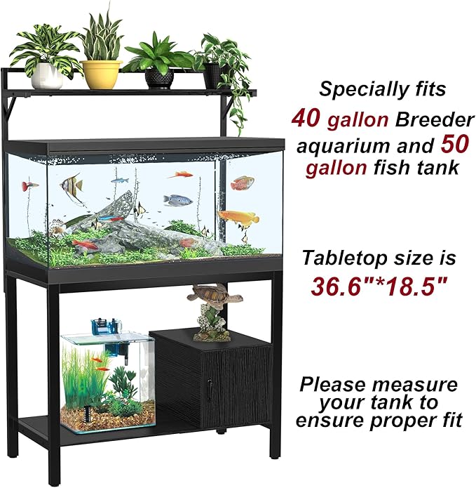 GDLF 40-50 Gallon Fish Tank Stand with Plant Shelf Metal Aquarium Stand with Cubby Storage 36.6" x 18.5" Tabletop fits Aquarium,Turtle Tank,or Reptile Terrariums-PurrikoPets