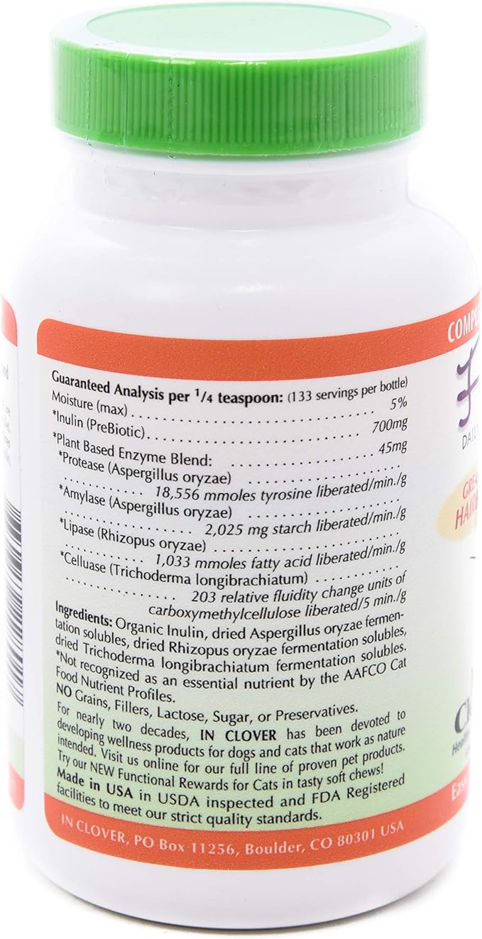 Fresh Digest Daily Digestive Aid and Immune Support Supplement for Cats, Natural Prebiotic and Enzyme Powder for Healthy Stools, Hairball Control, Stop Litterbox Odor, Works Fast 100g/3.5oz-PurrikoPets