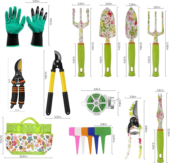 Gardening Tools – 42 Piece Premium Gardening Tool Set,Heavy Duty Hand Tools with Fashion Garden Tools Organizer Handbag,Rust-Proof Gardening Tool Kit, Ideal Gardening Gifts for Women(Pink Floral)-PurrikoPets