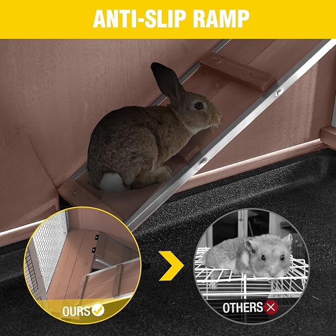 Aivituvin Rabbit Hutch Indoor, Bunny Cage with Wheels, 2-Story Design, 2 Deep Trays, Anti Slip Ramp, Ideal for Small Animals - Brown-PurrikoPets