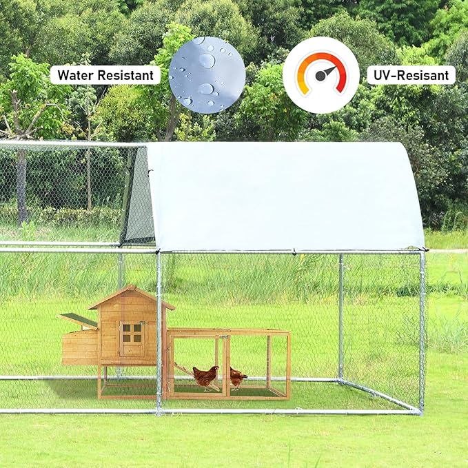 4ever2buy Chicken Runs for Yard with Cover, Large Metal Chicken Run Walk in Metal, Outside Dog Kennel with Roof, Flat Roofed Outdoor Kennel for Cats(9.2’Lx12.47’Wx6.4’H)-PurrikoPets