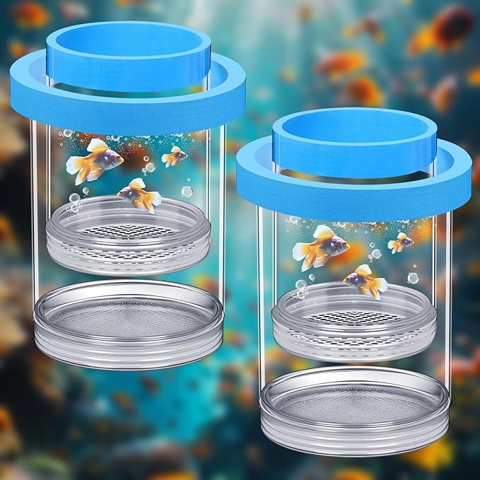 2 Pcs Breeder Box for Fish Tank Aquarium Breeder Separation Net Breeding Box with Suction Cup for Small Fish Shrimp Clownfish Guppy(Blue,L)-PurrikoPets