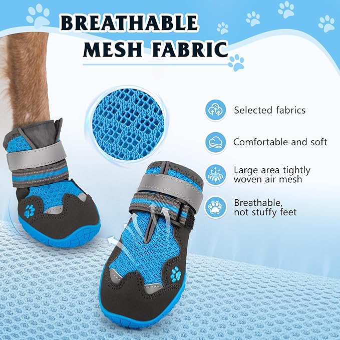 Dog Shoes for Large Medium Small Dog, Mesh Breathable Dog Shoes for Hot Pavement, Anti-Slip Dogs Boots Paw Protectors with Reflective for Outdoor Walking Indoor Hardfloors (Size 4)-PurrikoPets