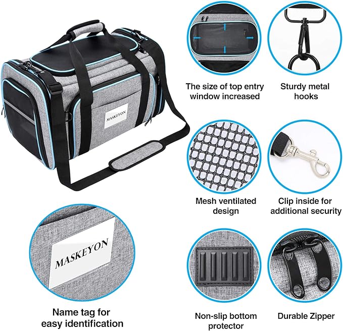 Airline Approved Pet Carrier, Large Soft Sided Pet Travel TSA Carrier 4 Sides Expandable Cat Collapsible Carriers with Removable Fleece Pad and Pockets for Cats Dogs and Small Animals-PurrikoPets