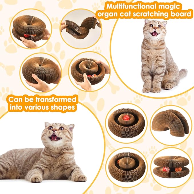 2 Pack Magic Organ Cat Toy Foldable Magic Organ Cat Scratching Board Reversible Infinity Style Magic Organ Cat Toy with 4 PCS Ball Cat Toys Interactive Indoor Cat Toys-PurrikoPets