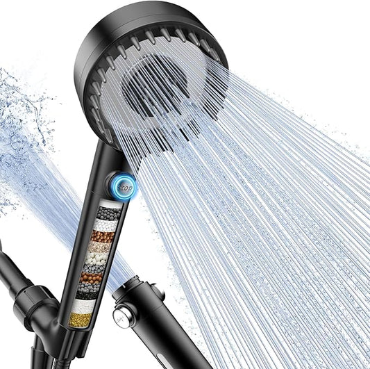 Filtered Shower Head with Handheld, High Pressure 4 Spray Mode Showerhead with Filters, Water Softener Beads for Hard Water with ON/OFF Switch for Pets - Remove Chlorine-PurrikoPets