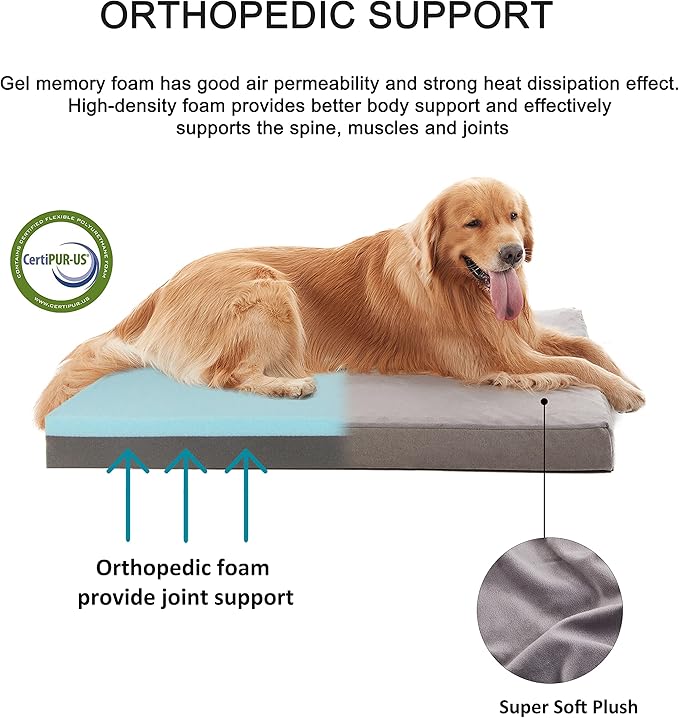 GOHOO Jumbo Dog Bed for Large Dogs, Orthopedic Memory Foam with Cooling Gel & Waterproof Lining-PurrikoPets