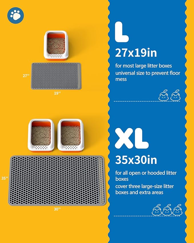 27" x 19" Cat Litter Mat - Large Litter Box Mat with Double Layers, Urine-Proof and Non-Slip Litter Trapping Mat, Easy to Clean Kitty Litter Mats for Floor, Scatter Control, Grey-PurrikoPets