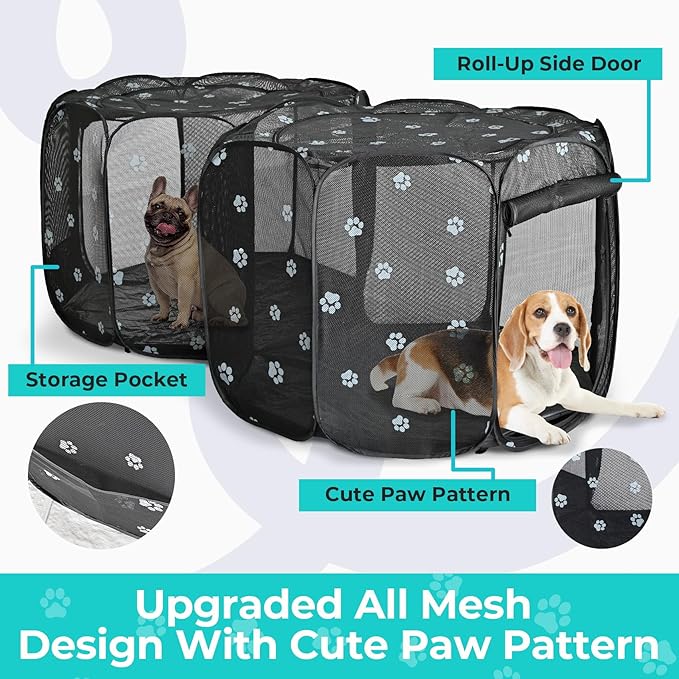 2-in-1 Cat Playpen, Pop Up Dog Pet Playpen for Indoor Outdoor Cats Enclosure, Portable Pet Playpen, Kitten Puppy Foldable Play Pen Cat Dog Tent Crate Cage Kennel(No Divider, Unified Space)-PurrikoPets
