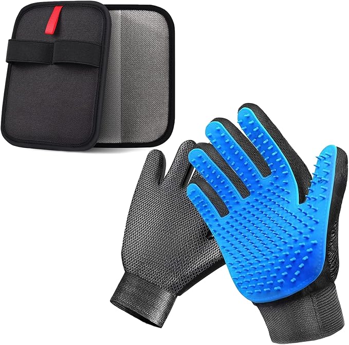 2-in-1 Pet Grooming Glove & Fabric Hair Remover - Reusabie, Silicone Massage Bristles,Static Adhesion for Quiuck Shedding Control,Safe for Dogs & Cats-PurrikoPets