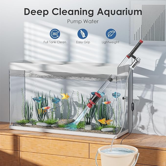 AKKEE Aquarium Vacuum Gravel Cleaner, 36W Fish Tank Gravel Cleaner Vacuum for Water Changer 8 in 1 Multifunctional with Timed Off Waterproof Wash Sand Water Filter Circulation Aquarium Vacuum Cleaner-PurrikoPets