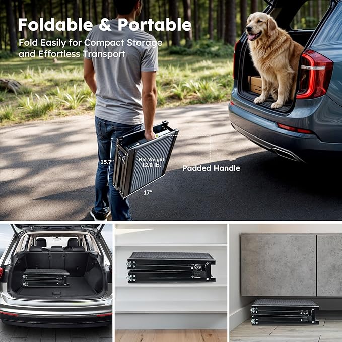 Dog Ramp for Car, 63" Folding Pet Ramp for Large Dogs up to 200 lb, 17" Wide Car Ramp for Dog, Portable Pet Stair Ramp with Nonslip Rug Surface, Outdoor Dog Ramp for Truck SUV High Bed Couch-PurrikoPets