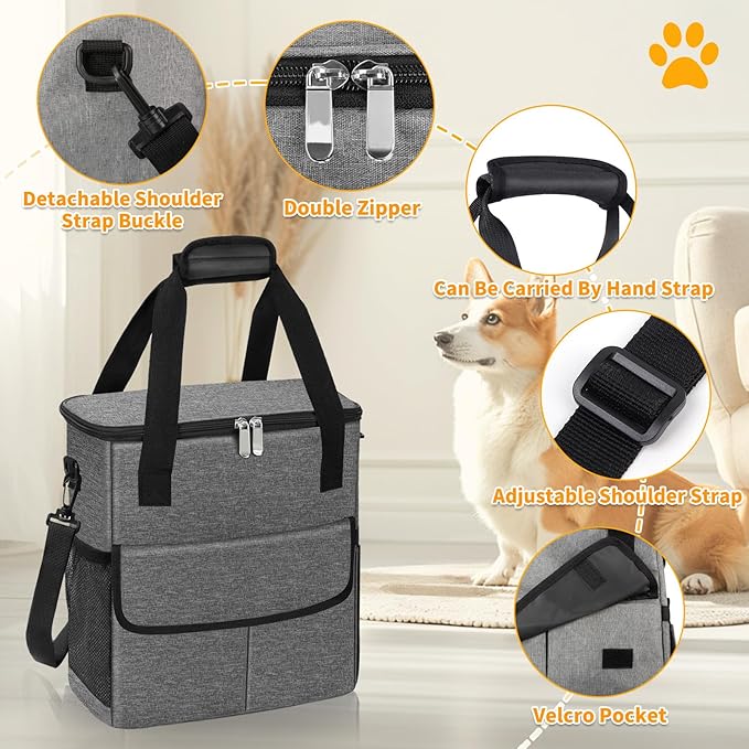 Dog Travel Bag for Camping - Weekend Pet Accessories With 2 Collapsible Bowls, 2 Food Containers, 1 Waterproof Feeding Mat - M, Grey-PurrikoPets