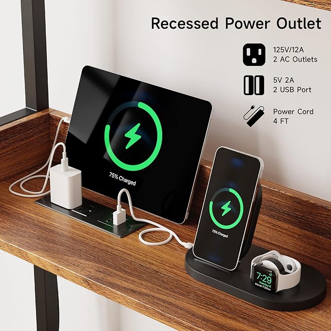 55 Inches Cat Litter Box Enclosure, Hidden Litter Box Furniture with 2 Storage Shelves and Charging Sockets, Wooden Cat House, Large Indoor Cabinet for Living Room & Entryway, White-PurrikoPets