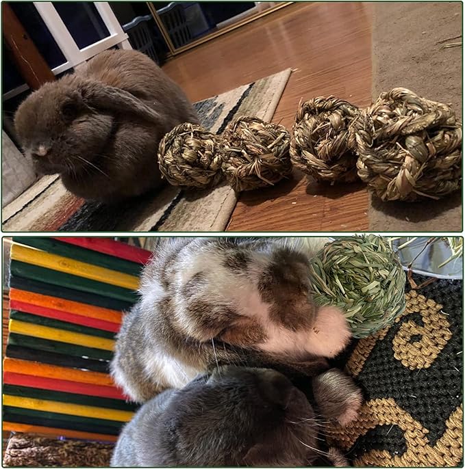 6 Pcs Bunny Timothy Grass Ball Natural Chew Toy Woven Chewing Toys Rabbit Molar Small Animals Teeth Grinding Suitable for Hamster Totoro Gerbils Guinea Pig Squirrel-PurrikoPets