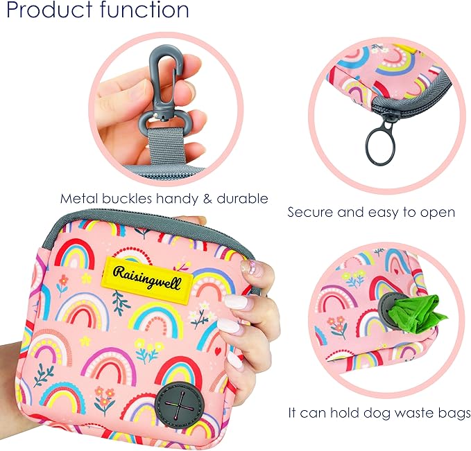 Dog Treat Pouch for Pet Walking and Training with Clicker Poop Bags Small Fanny Zipper Pack Holder for Puppy Snack Dispenser Kit for Leash and Outdoor Use (Rainbow)-PurrikoPets