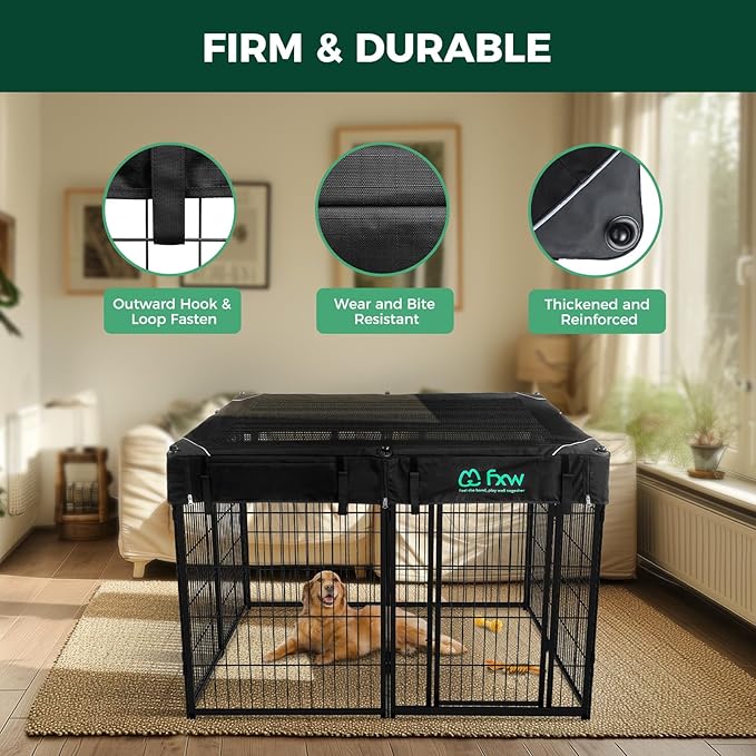 FXW Homeplus Unleashed Indoor Dog Playpen - Stress-Free and Safe Play, Heavy Duty 40 Inch 8 Wire Panels with Playpen Cover for Medium and Large Dogs, Black│Patented-PurrikoPets