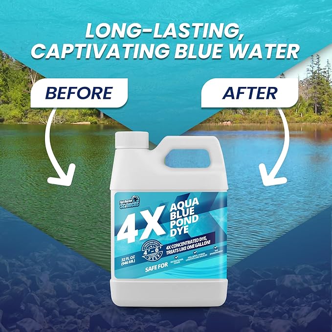 32oz Aqua Blue Pond Dye 4X Concentrate, Lake & Pond Dye Blue for Aqua Colored Water, Ideal Lake Colorant, Aquashade Colorant That Protects Against Sunlight - Ideal for Fish and Wildlife-PurrikoPets