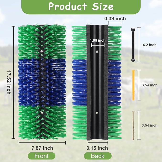 2PCS Livestock Scratch Brush, 17.5 x 7.8 Inch Goat Brushes for Grooming, Horse Brushes for Scratching, Livestock Brushing with 4 Screws for Horse, Elk, Cattle, Pig, Sheep（Green）-PurrikoPets
