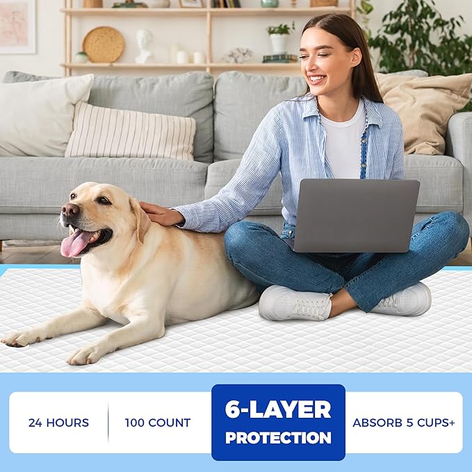 Dog Pee Pads Extra Large 28"x34" - 100 Pack Super Absorbent XLarge Puppy Pads 100 Count Leak-Proof Disposable XL Pet Potty Training Pads for Dogs, Puppies, Doggy-PurrikoPets