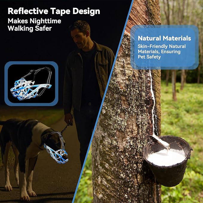 Dog Muzzle for Large Dogs, Breathable Basket Muzzles for Small, Medium and X-Large Aggressive Dog, Allows Panting Drinking, Suitable for Grooming Trimming Training (Camouflage Blue, M)-PurrikoPets