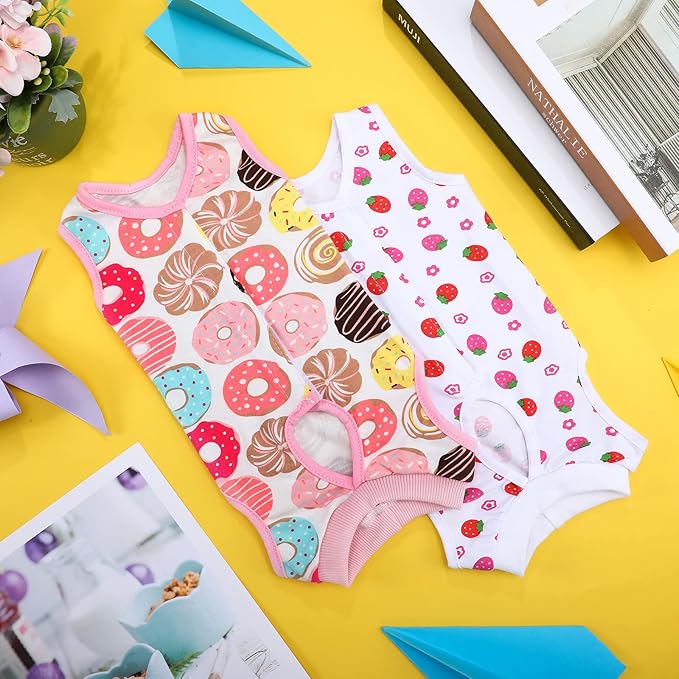 4 Pieces Cat Recovery Suits Body Wraps Breathable Kittens Recovery Clothes for Cats Small Dogs Abdominal Weaning(Banana, Football, Strawberry, Donut,XL)-PurrikoPets